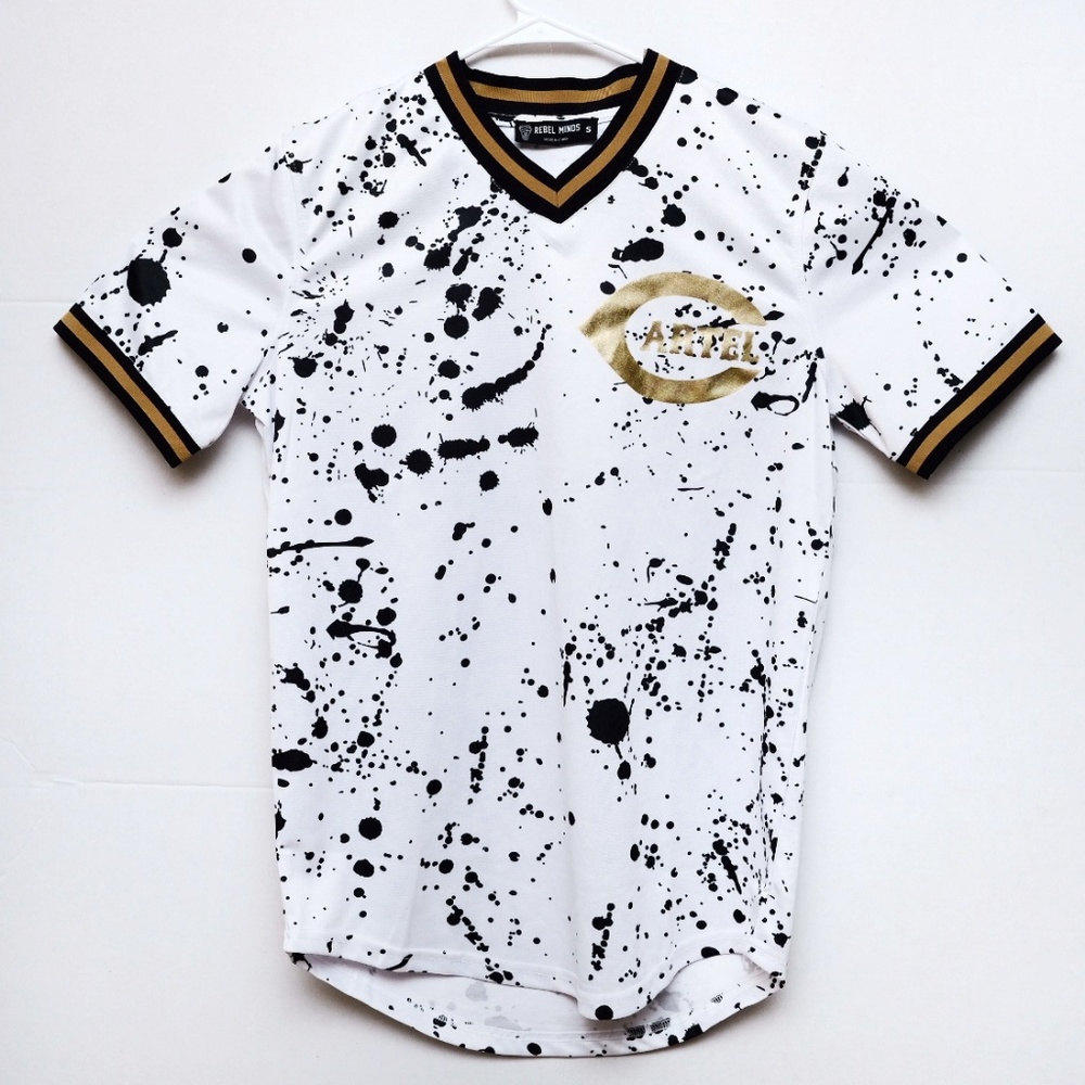 Black and white REBEL MINDS, CARTEL, paint splash
